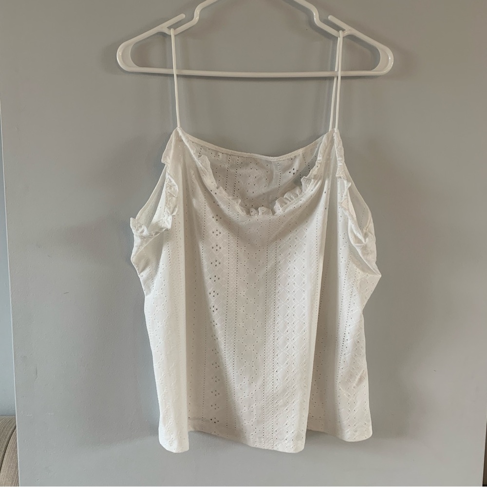 White Eyelet Camisole Top Ruffle Spaghetti Straps Boho Honeymoon Size 3XL
